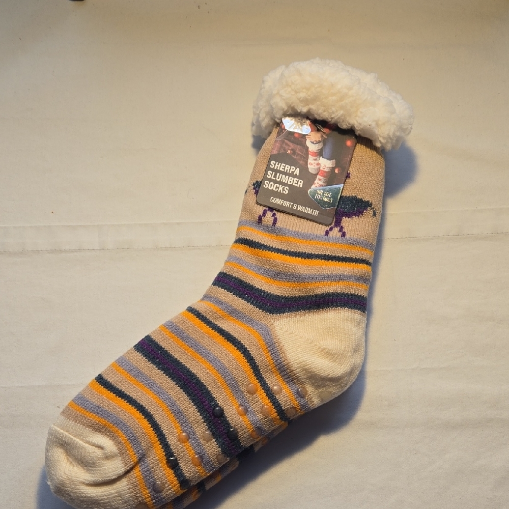Slumber Socks - Cream and Purple Stripes